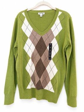 St. John's Bay Lime Green Argyle V-Neck Sweater